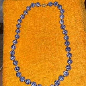 VINT. PORCELAIN BLUE & WHITE BEADS WITH BLUE KNOTS IN BETWEEN EACH OF THE BEADS